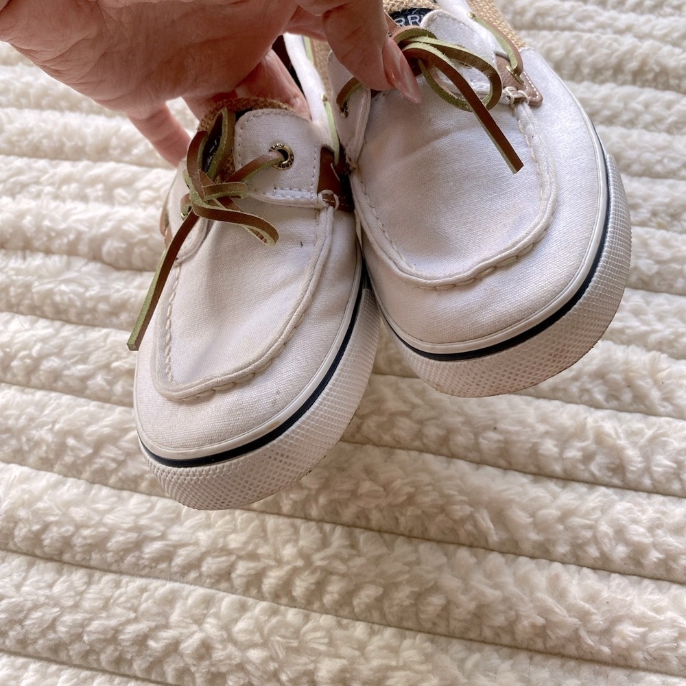 Sperry Top-Sider Women’s Boat Shoes Size 8.5M White Canvas & Tan Leather - Picture 4 of 9